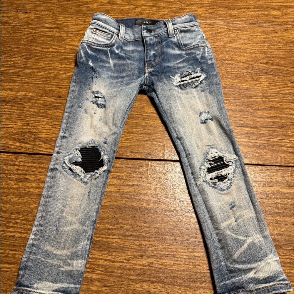 AMIRI Blue Distressed Straight Leg Jeans